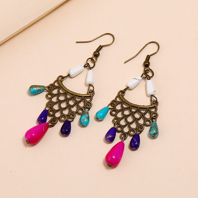 Fashion Hollow Scale Pattern Water Drop Ear Hook Alloy Earrings Female display picture 2