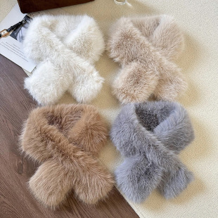 Double-sided solid color furry scarf women's all-match autumn and winter couple Student cold-proof warm soft glutinous skin-friendly neck scarf