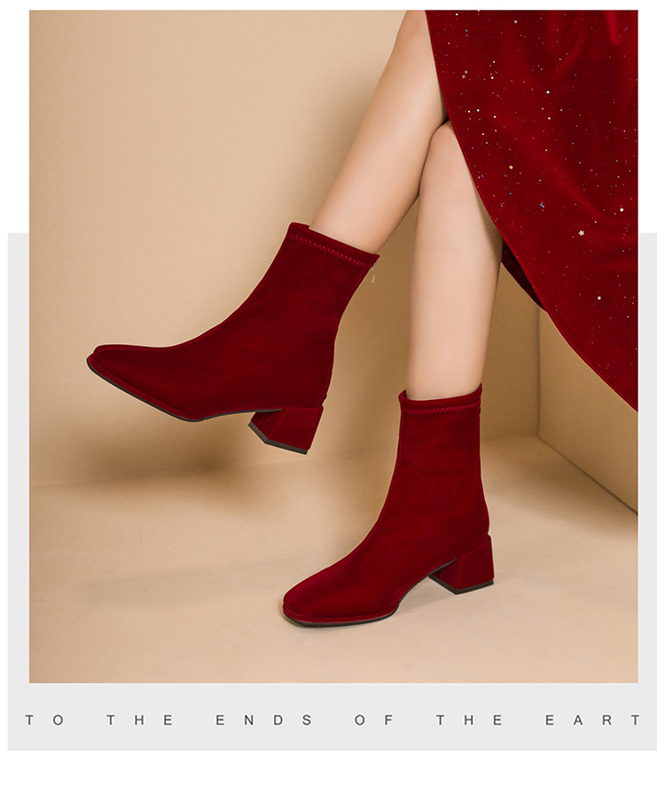 Elegant Women's Suede Mid Heel Square Toe Boots For Wedding_voghion.com