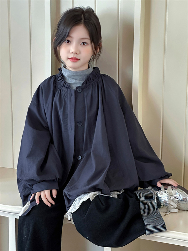 女童外套秋季2025新款中大童时尚洋气韩系花边单排扣花苞外套|undefined