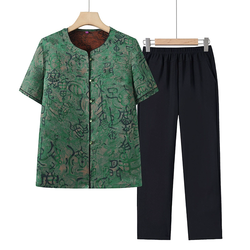 Mom Xia 2025, новая женская одежда для пожилых людей, летний костюм для бабушки, рубашка с короткими рукавами, костюм Тан, одежда для старухи