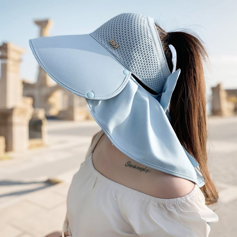 Nueva gorra de tejer super-gran gorra de protección solar de playa anti-UV sombrero de sombrero de protección solar de cuello desmontable