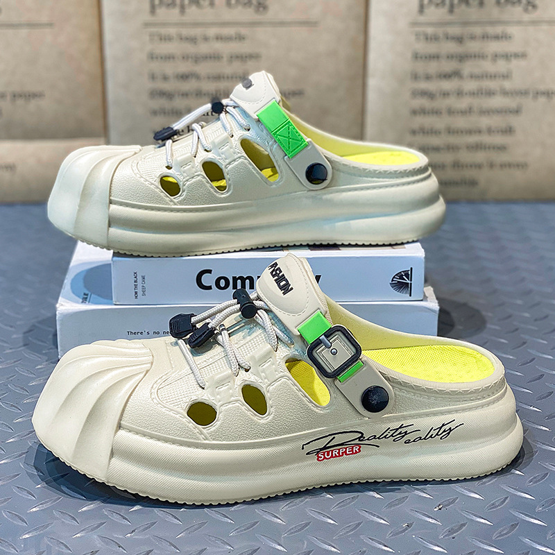 Sandalias transpirables de verano para hombres Zapatos de malla de suela gruesa hueca de estilo deportivo Moda Street Shot Casual Baotou Sandalias en nombre del cabello