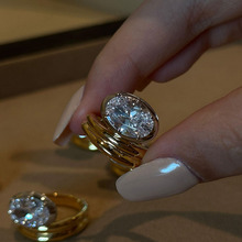 小红书爆款椭圆鸽子闪钻假式双层戒指轻奢高级食指戒指环一件代发