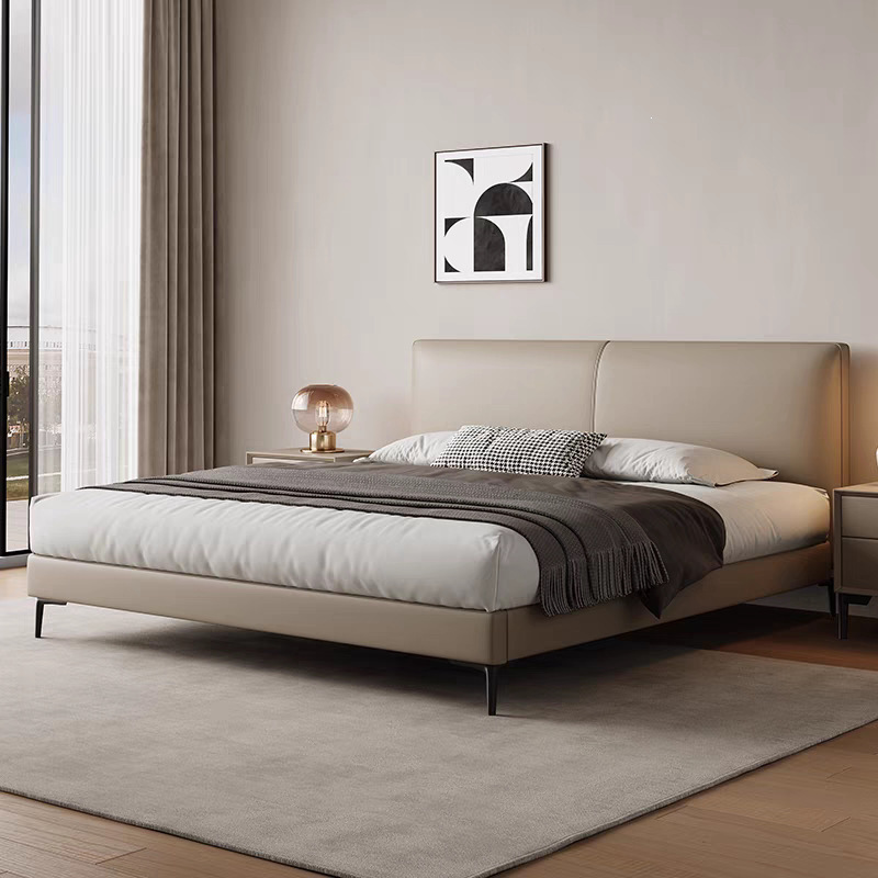 Thin headboard master bedroom bed genuine leather bed modern minimalist 1.5m small apartment storage bed 1.8m double bed upholstered bed Thin headboard master bedroom bed genuine leather bed modern minimalist 1.5m small apartment storage bed 1.8m double bed upholstered bed