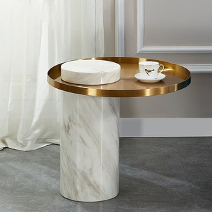 Stone Pillar Simple Side Table Bedroom Bedside Corner Table Fashion Creative Small Round Table Modern Household Stainless Steel Small Coffee Table