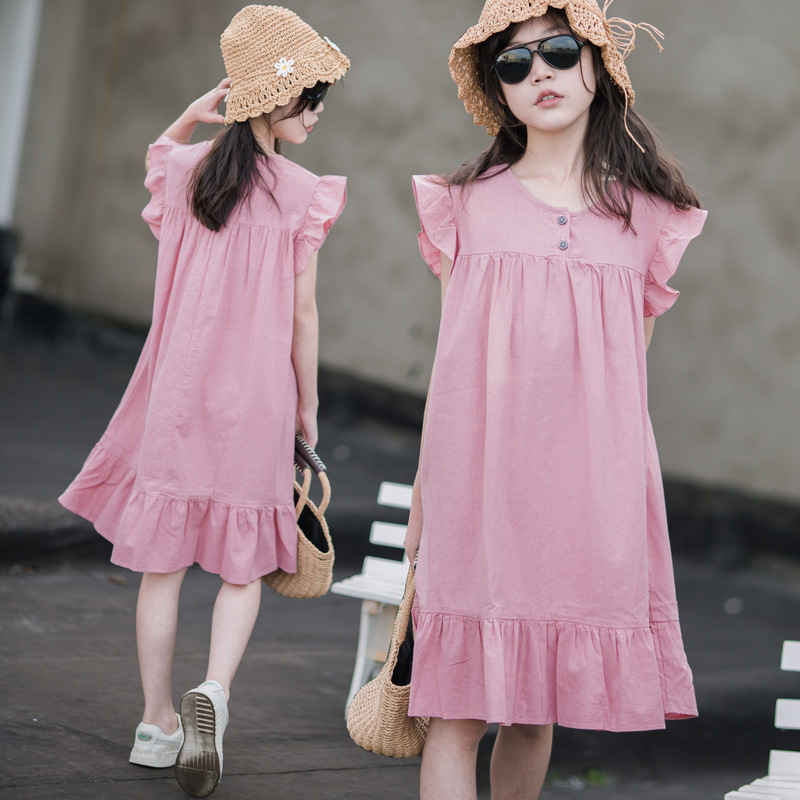 Vestido de niña, manga voladora de verano, falda literaria para niños, falda de playa de vacaciones con volantes, estilo occidental suelto