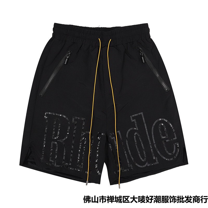 2022 American Style Fashion Brand Rhude Design Sense Black Zipper Drawstring Shorts Men's Loose Casual Shorts