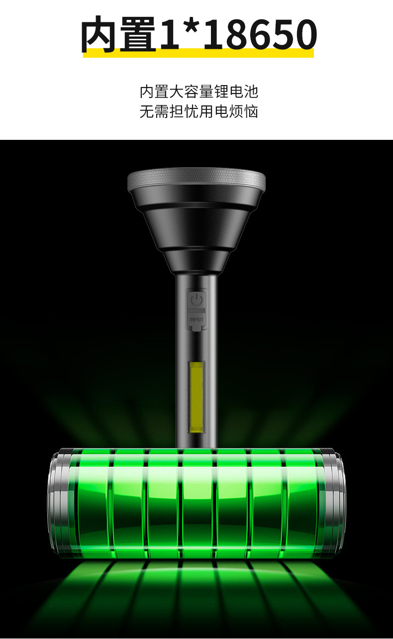 Cross-Border High-Brightness Aluminum Alloy Flashlight with Built-In Battery, Rechargeable, Portable for Home Use, Outdoor Led Lighting Flashlight