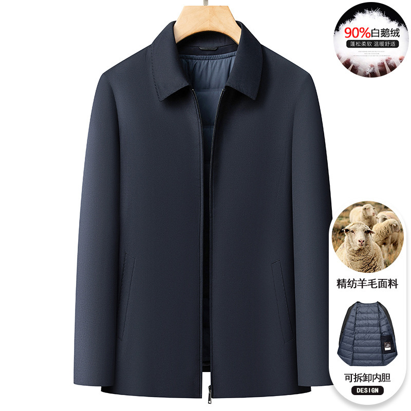 High-end Men's Fine Imitation Wool Jacket Fashion Business Warm Jacket Removable Goose Down Liner Dad's Fashion