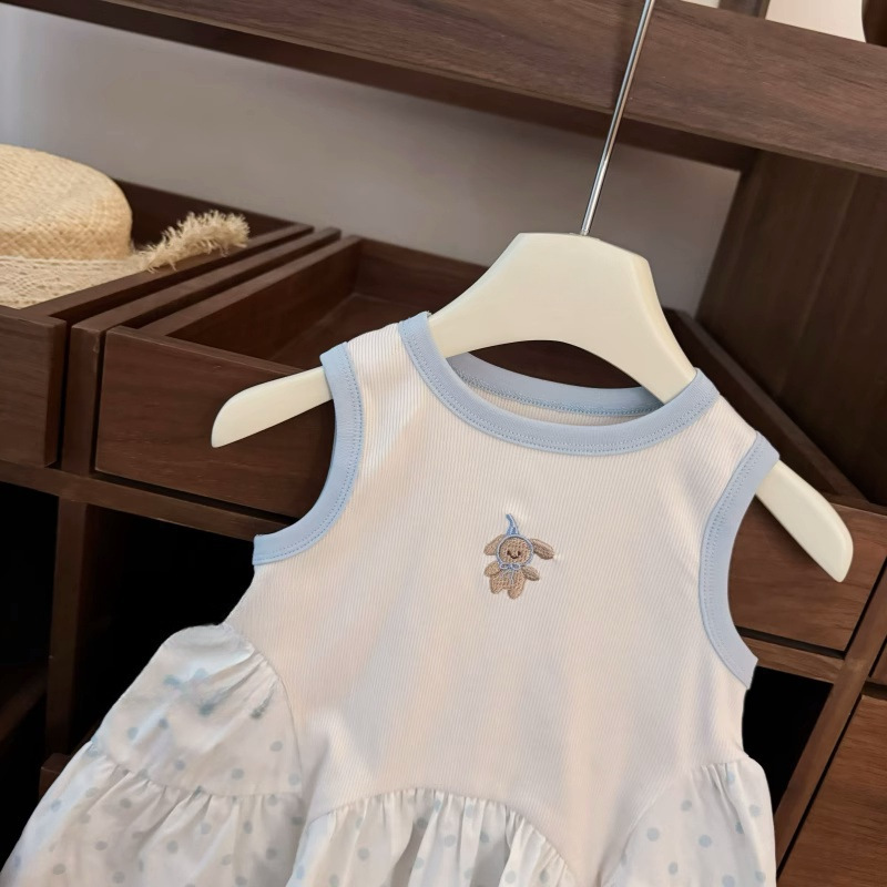 [Xianning Seven] Ropa para niños coreanos, niña, bordado, estilo occidental, lunares, falda de cola de pez irregular, falda de chaleco de princesa