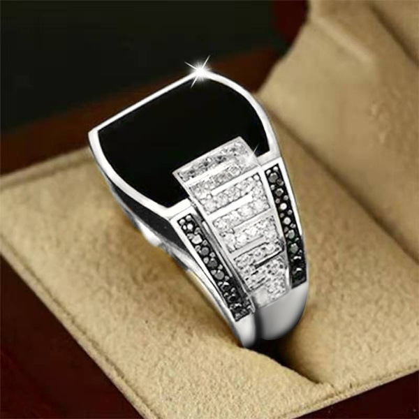 Simple Style Geometric Alloy Plating Inlay Rhinestones Men's Rings 1 Piece display picture 5