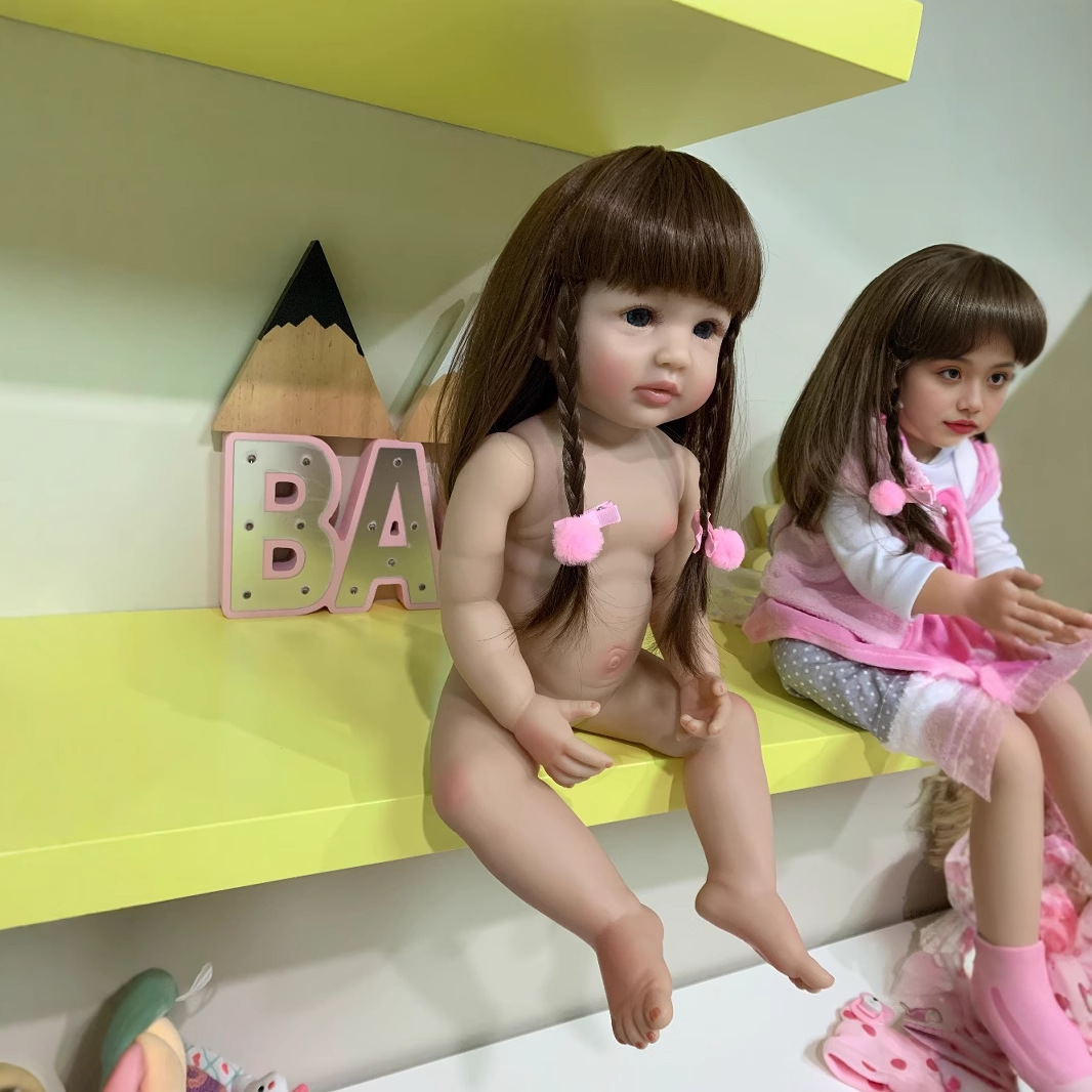 NPK simulación bebé cuerpo completo muñeca de silicona, pelo largo niña, lindo bebé, regalo cumpleaños los niños