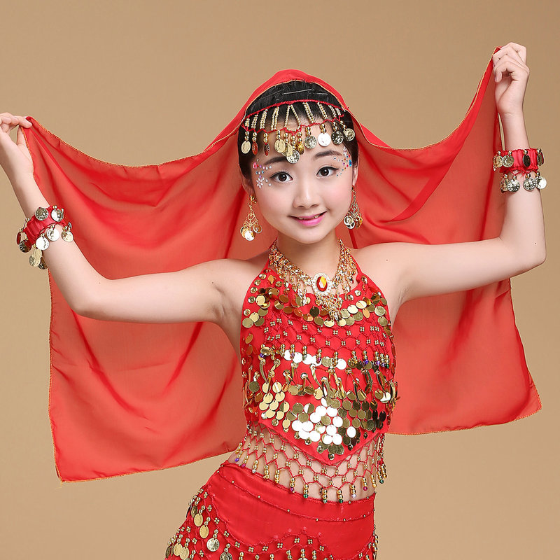 Children's June 1 Children's Indian Dance Costume Accessories Children's Belly Dance Veil Headwear Silk Scarf New Style Hanging Coin Headscarf