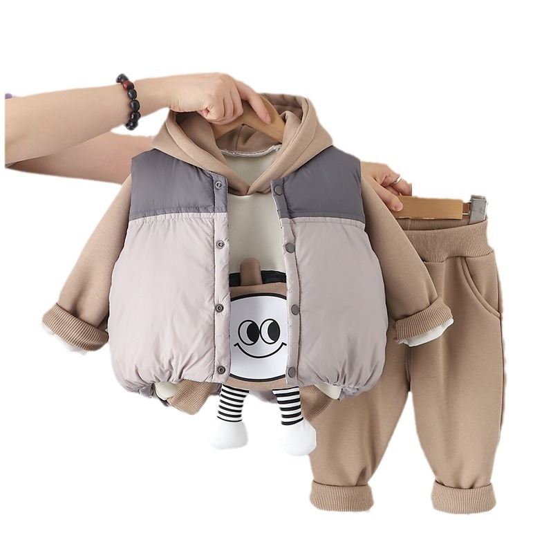 Vêtements pour garçons, style hiver avec manteau en coton épais en peluche, nouvel article 2024, gilet à capuche à blocs de couleurs pour bébé et enfant_voghion.com