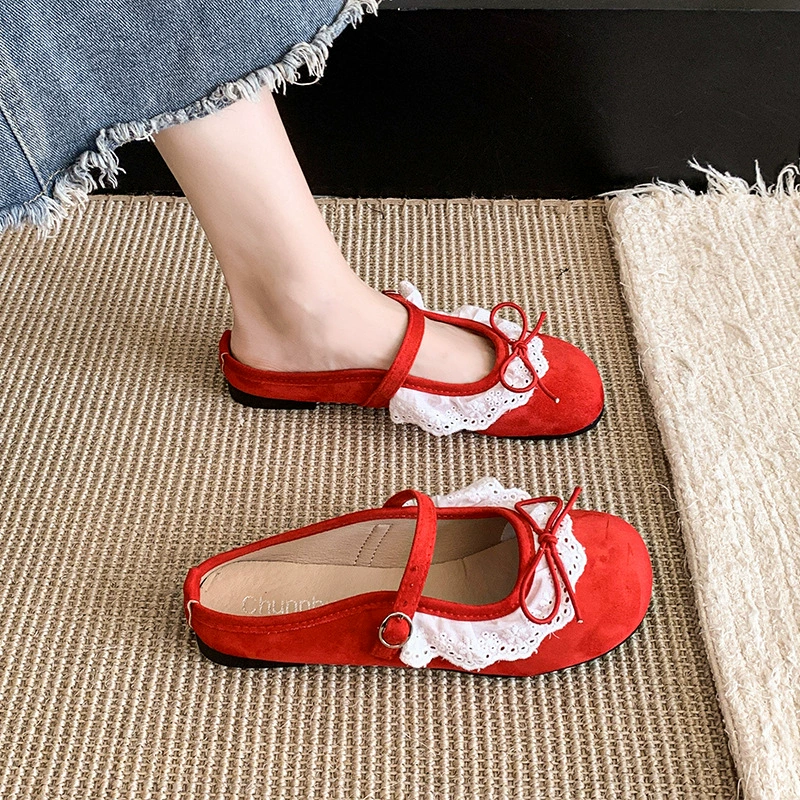 Универсальные женские полутапочки на шнуровке, новые летние туфли Мэри Джейн с открытой спинкой, подходящие к платьям.