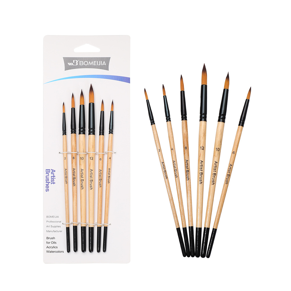 6 pinceles de palo de madera de nylon pinceles de agua de cabello artística DIY pinceles de acuarela acrílico pinceles de pintura a óleo