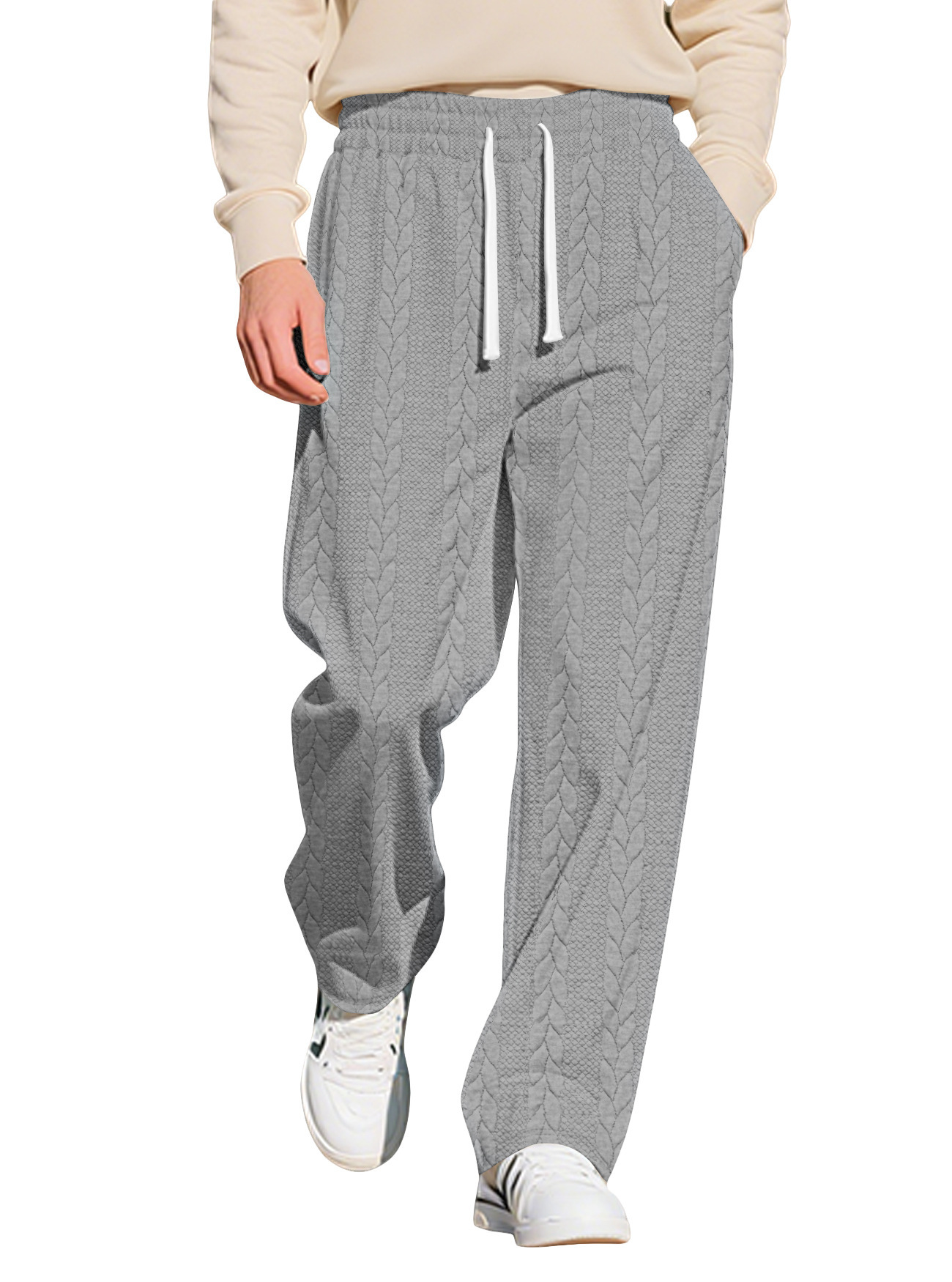 Transfronterizo Amazon nuevo otoño y invierno hombre americano deporte casual de color sólido jacquard gran tamaño pantalones de cuerda para hombre