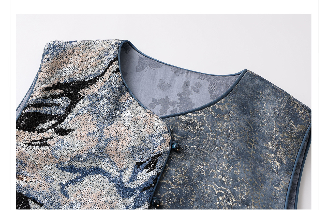 Áo vest nữ phong cách Trung Hoa mới 2026, thiết kế thêu sequin, chất rayon sang trọng — Đen, Màu huyền ảo, Xanh lam chi tiết 47