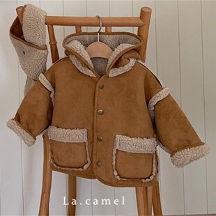 Children's Winter Warm Clothes Baby's Autumn and Winter Thickened Plush Jacket Korean Children's Clothing Baby Fur All-in-One Jacket