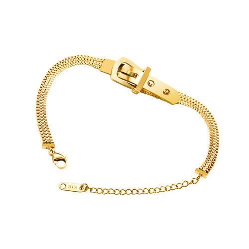 European and American fashion watch belt buckle three-layer rice bead chain box chain bracelet women's titanium steel 18k gold women's hand jewelry