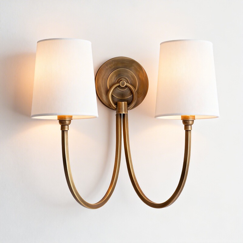 Vc1:1-Reed All-Copper American-Style Simple Retro Villa Corridor Staircase Bedroom Bathroom Double-Head Wall Lamp
