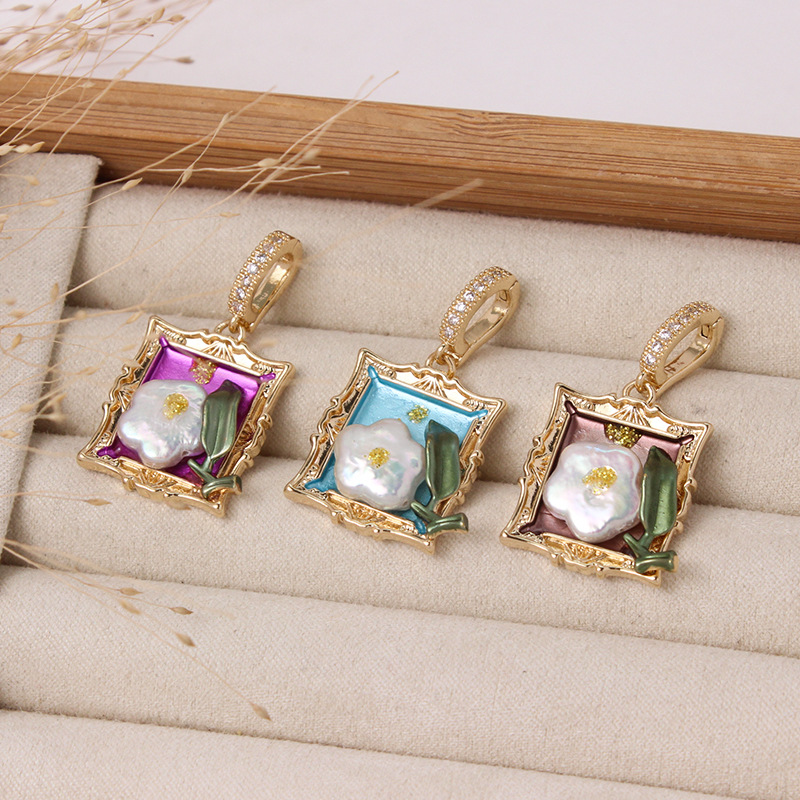 6g Weight Pendant Jewelry Making Type DIY Ornament Accessories Classification 1 Piece Quantity Freshwater Pearl, Copper Material Flower Pattern All Seasons Season Plating Design Chinoiserie, Classical Style 1 Piece Freshwater Pearl Copper Flower Pendant 3