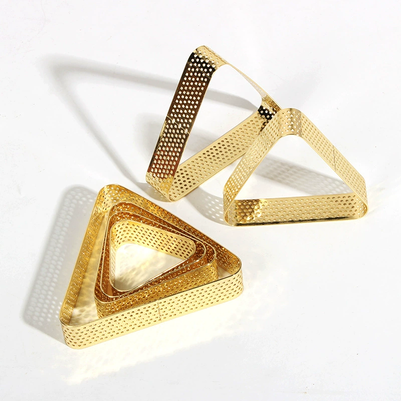 430 Позолоченная нержавеющая сталь треугольная перфорированная кружка пирога для выпечки торта мусс круг Французский пористый фруктовый круг