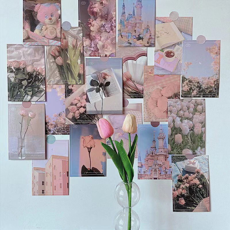 30 wall stickers decorative postcards pink girl heart room ins card wall bedroom diy white cardboard photo wall