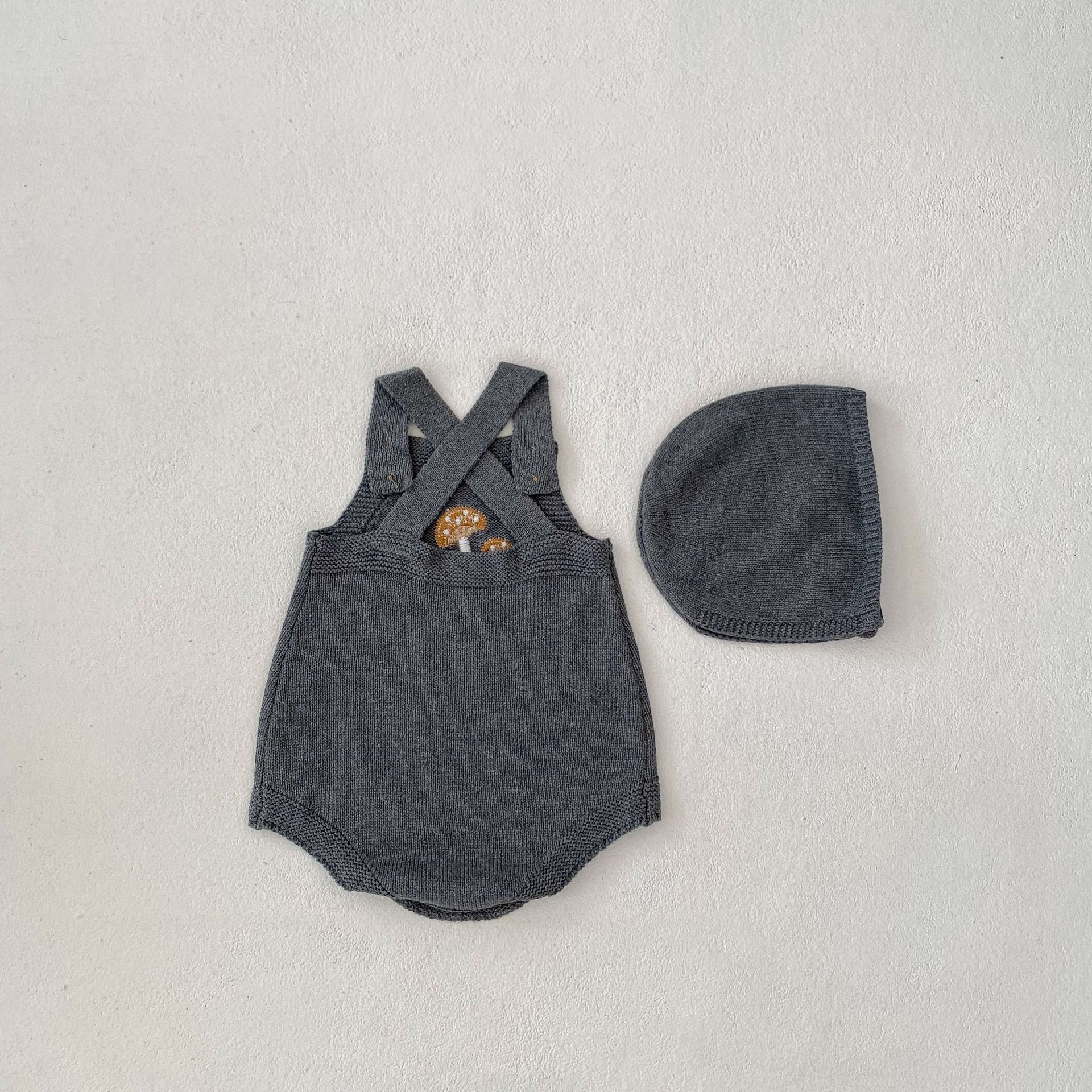 Abbigliamento autunnale 2024 per neonati, bambini piccoli, ragazzi e ragazze, giacca cardigan ricamata con funghi + kaki + ricamata_voghion.com