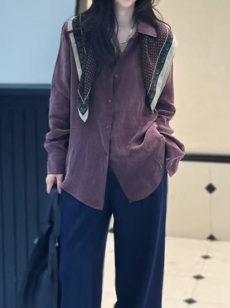 现货2025秋季新款韩版显瘦百搭长袖铜氨丝宽松衬衫女设计感小众|undefined