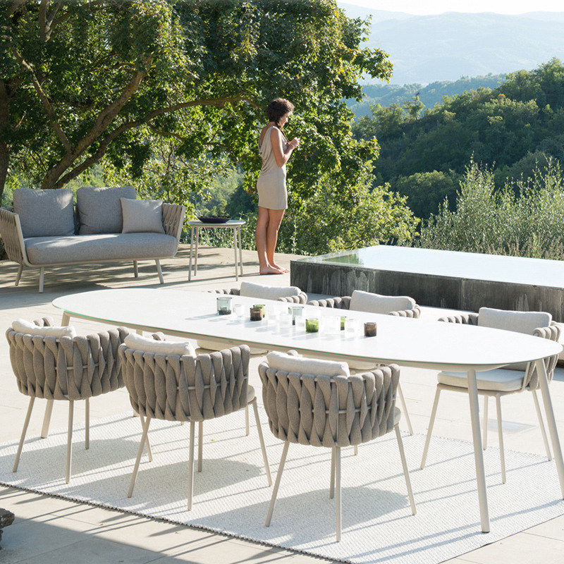 Mesa y silla de cordón al aire libre Hotel Villa Resort Mesa larga ocio Jardín al aire libre Silla de comedor de aluminio impermeable image 12