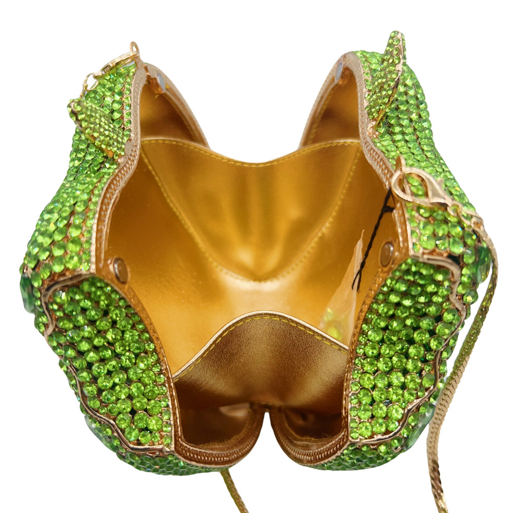Nuevo paquete transfronterizo de diamantes de manzana bolsas de cena de frutas bolsas tridimensionales de banquete europeas y estadounidenses bolsas de mano de diamantes clutch new