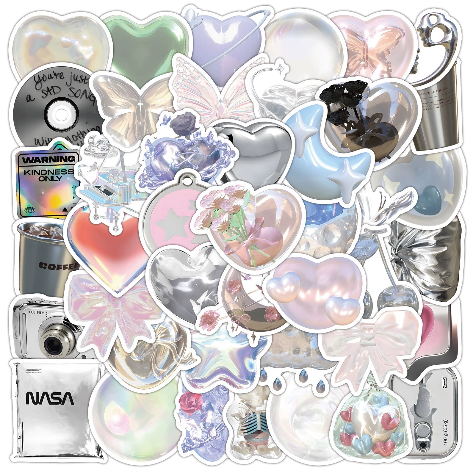 Sticker Pack, multi-design aesthetic stickers, 8×8 cm high-quality sheets, assorted counts 60–103 pcs