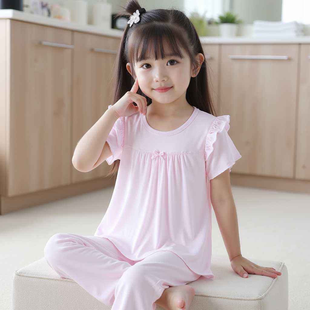 Girls' Short-sleeved Pajamas Home Clothes suit Spring and Summer Thin Children's Air-conditioning Clothes Little Girls' Princess Style suit