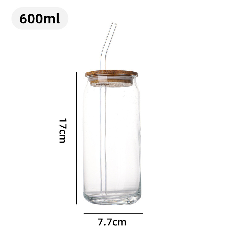 Vaso de Cola de 16 oz con Tapa y Pajita, Impresión UV Transfronteriza, Vaso de Vidrio Resistente al Calor para Té con Leche, Café, Tapa de Bambú, Vaso de Agua Tipo Mason Jar