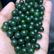 批发天然俄料和田碧玉半孔圆珠 散珠珠子可做耳钉珠子diy玉石配件