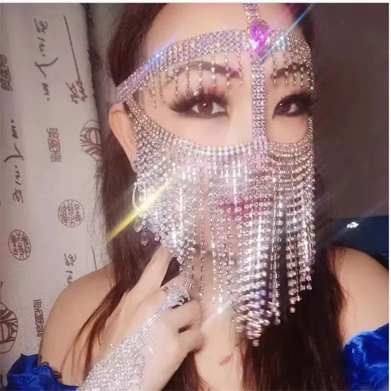 Halloween Ornaments Full Of Diamonds Tassel Face Mask display picture 1