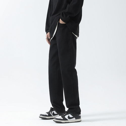 Black jeans for men, autumn and winter casual straight-leg pants, high street, Insta trendy brand, versatile, loose, floor-length pants