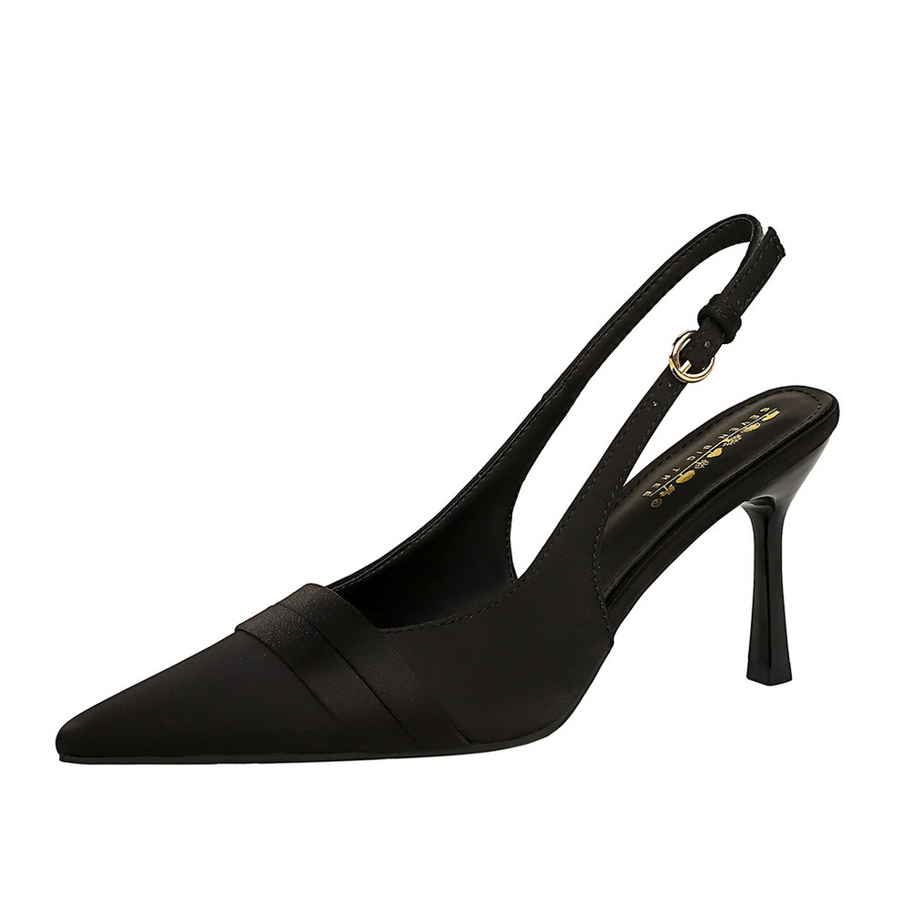 Escarpins élégants à bout pointu en satin avec dos ouvert et bride à la cheville - Escarpins pour femmes pour fêtes et soirées_voghion.com