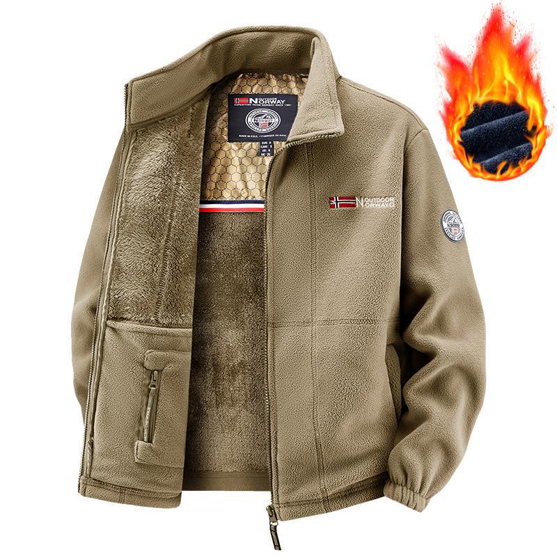 Cold-Resistant and Warm-Keeping Thickened Double-Layer Polar Fleece Winter Large Size Men's Fleece Jacket with Stand-Up Collar