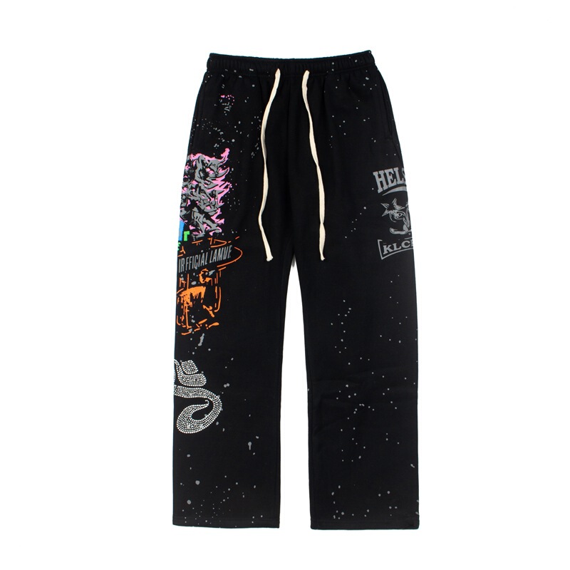2026 Cross-Border American High Street New Style Rhinestone Graffiti Print Vintage Casual Versatile Straight Loose Sweatpants Long Pants