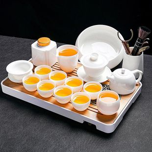 Gaiwan Kung Fu Tea Cup Reception White Porcelain Jade Accessible Luxury White Jade Tea Set Home Dehua Teapot High-End