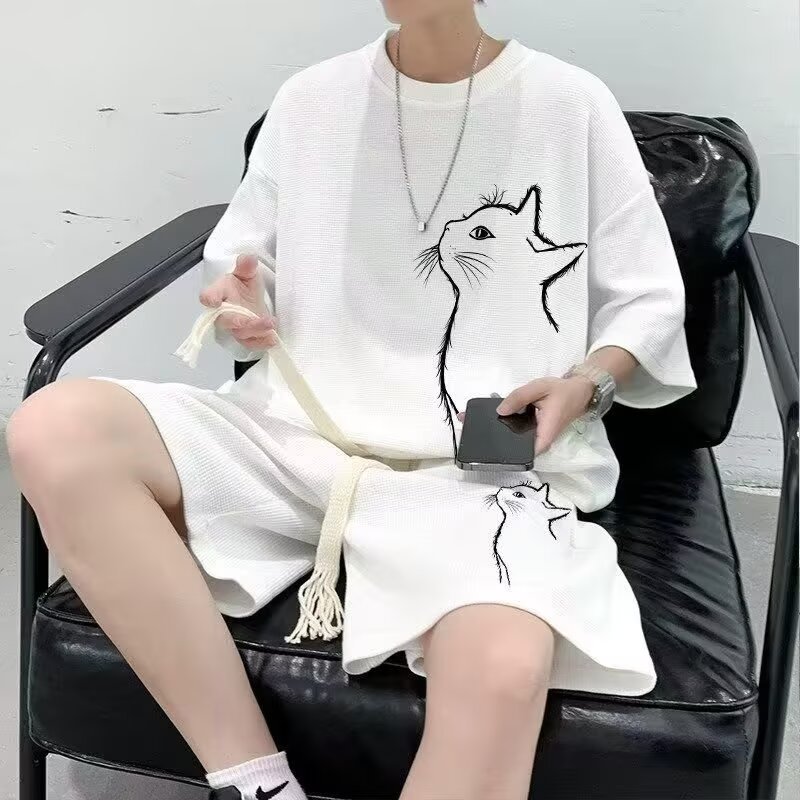 Camisa menos ropa traje de ropa deportiva verano para hombres camiseta de manga corta jersey de baloncesto pantalones cortos casuales de dos piezas tendencia coreana