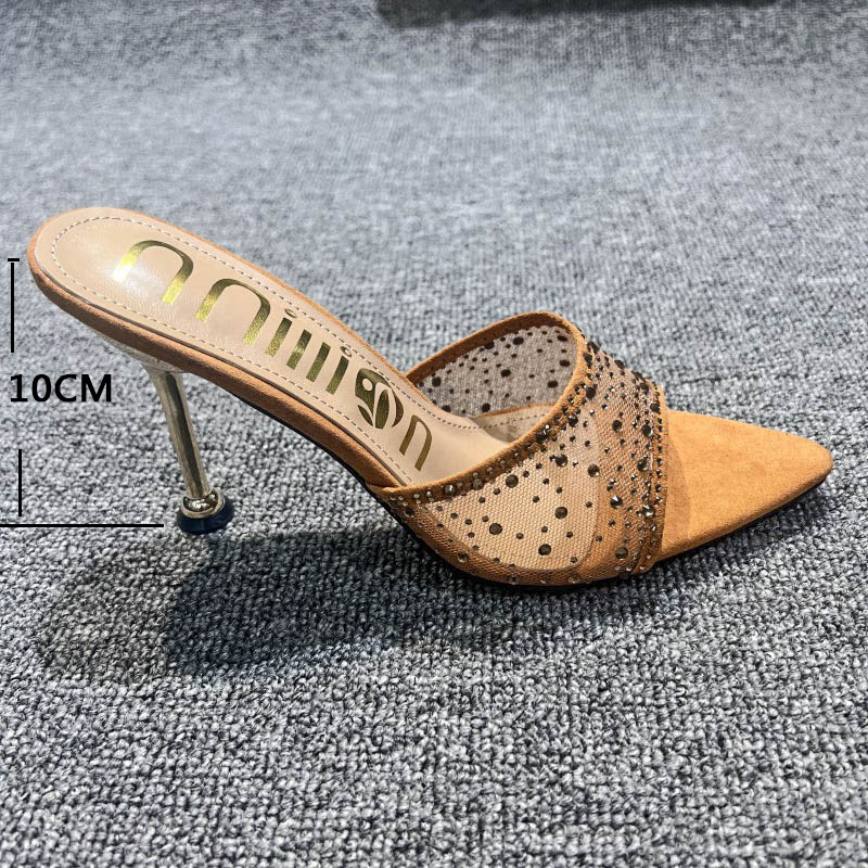 High-heeled Rhinestone Sandals With Pointed Toe For Women_voghion.com
