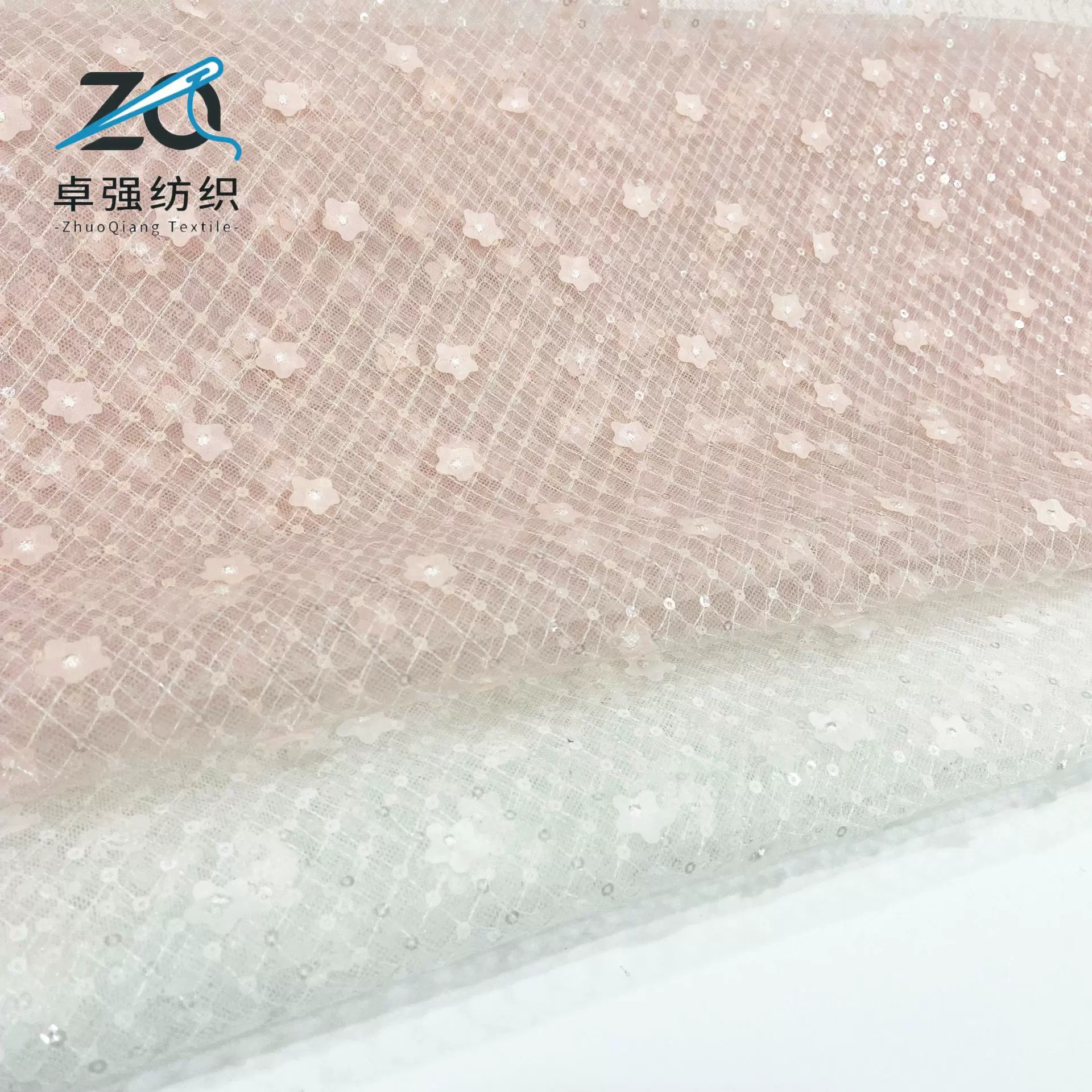 多色激光立体绣珠片绣花蕾丝面料 少女心发饰头花洛丽塔童装面料