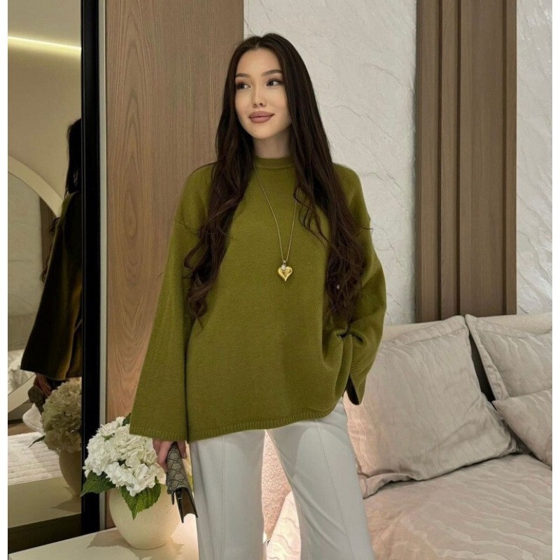 Cross-Border Women's Loose Round-Neck Knit Sweater, Flared Wide-Sleeve Casual Pullover, Soft Everyday Sweater for Autumn and Winter