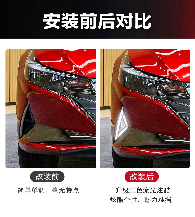 Suitable for 21 Models of Hyundai Elantra Daytime Running Lights, Seventh-Generation Elantra Front Fog Lights, Special Modified Led Bar Lights