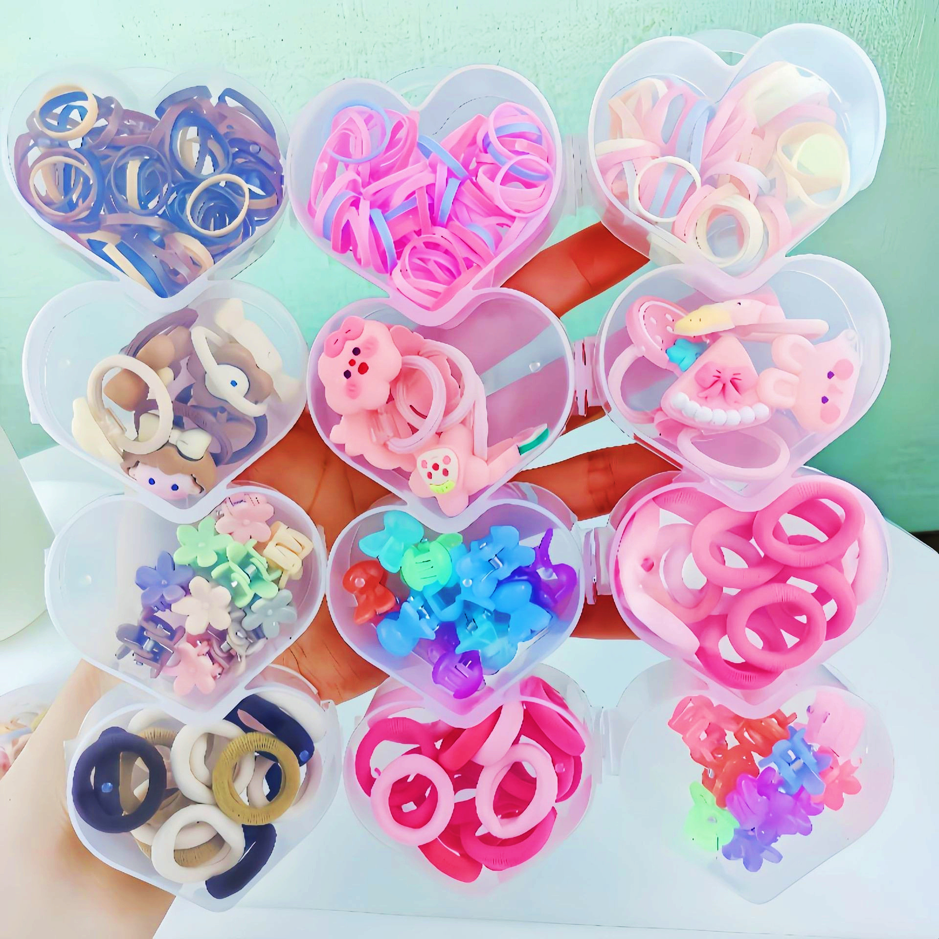 Base coreana para el cabello de los niños, toalla de banda de goma, anillo de cabello para niños pequeños, anillo de cabello de caja de color, joyas de cabello de cuerda