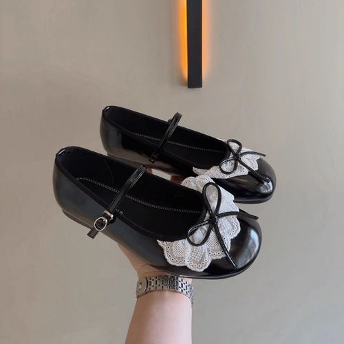 Gentle temperament butterfly knot women's retro flat one-piece strap Mary Jane single shoes